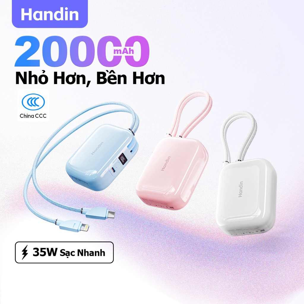【CCC】Handin sạc dự phòng mini 20000mah PD35W Tích hợp cáp LN+Giao diện sạc không dây Type-C Sạc nhanh