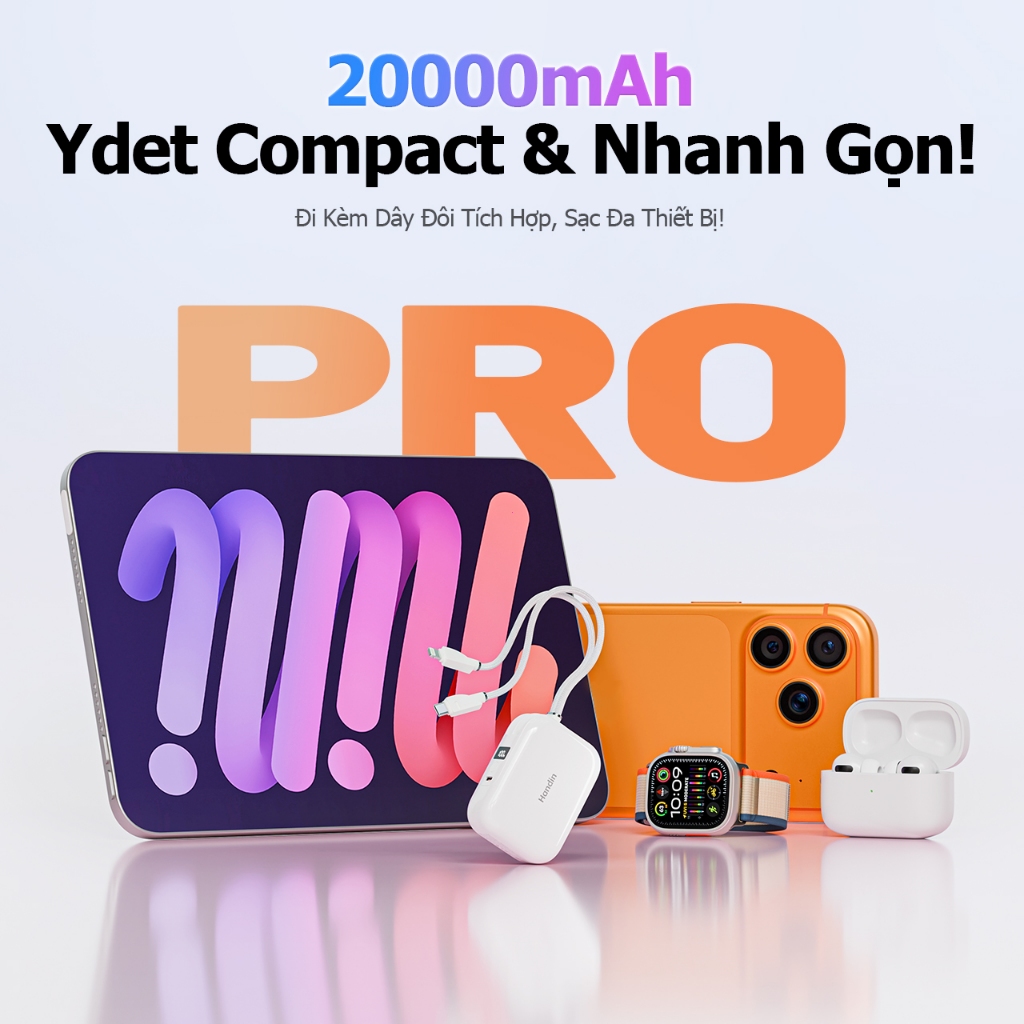 【CCC】Handin sạc dự phòng mini 20000mah PD35W Tích hợp cáp LN+Giao diện sạc không dây Type-C Sạc nhanh