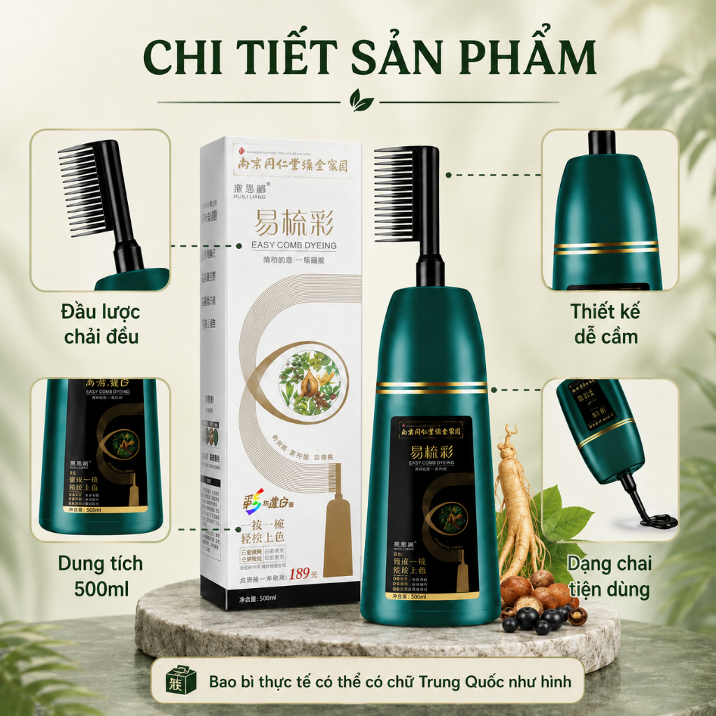 Lược Nhuộm Tóc 500ml Dạng Chải Dễ Sử Dụng｜Hỗ Trợ Che Phủ Tóc Bạc｜Nhiều Màu Lựa Chọn