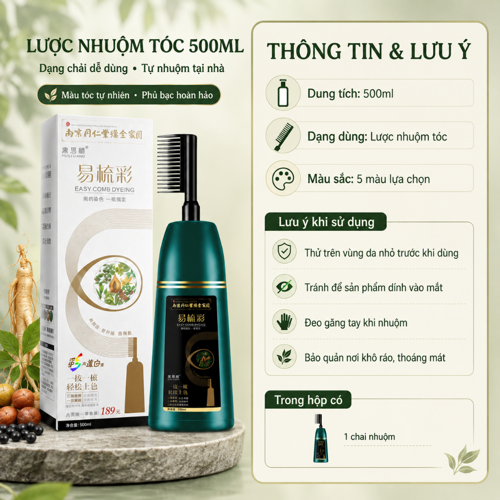 Lược Nhuộm Tóc 500ml Dạng Chải Dễ Sử Dụng｜Hỗ Trợ Che Phủ Tóc Bạc｜Nhiều Màu Lựa Chọn