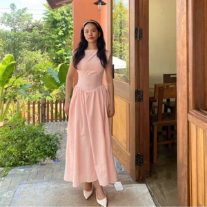 Đầm Maxi Tiểu Thư Hồng Pastel Vintage – Váy Dài Nữ Tính Đi Cafe, Du Lịch, Chụp Ảnh