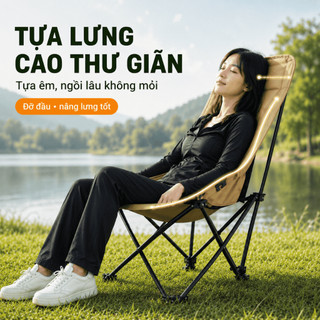 Ghế Mặt Trăng Lưng Cao Gấp Gọn Ngoài Trời, Ghế Xếp Cắm Trại Có Đệm/Không Đệm, Có 3 Mức Điều Chỉnh/Không Điều Chỉnh