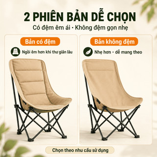 Ghế Mặt Trăng Lưng Cao Gấp Gọn Ngoài Trời, Ghế Xếp Cắm Trại Có Đệm/Không Đệm, Có 3 Mức Điều Chỉnh/Không Điều Chỉnh
