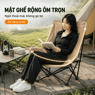 Ghế Mặt Trăng Lưng Cao Gấp Gọn Ngoài Trời, Ghế Xếp Cắm Trại Có Đệm/Không Đệm, Có 3 Mức Điều Chỉnh/Không Điều Chỉnh