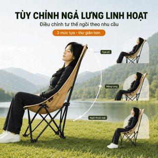 Ghế Mặt Trăng Lưng Cao Gấp Gọn Ngoài Trời, Ghế Xếp Cắm Trại Có Đệm/Không Đệm, Có 3 Mức Điều Chỉnh/Không Điều Chỉnh
