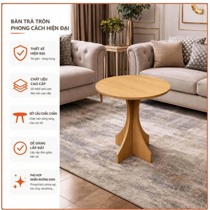 Bàn trà tròn phong cách hiện đại mini làm bằng gỗ MDF lõi xanh chống nước chống xước chống cong vênh - HM275