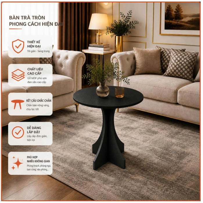 Bàn trà tròn phong cách hiện đại mini làm bằng gỗ MDF lõi xanh chống nước chống xước chống cong vênh - HM275