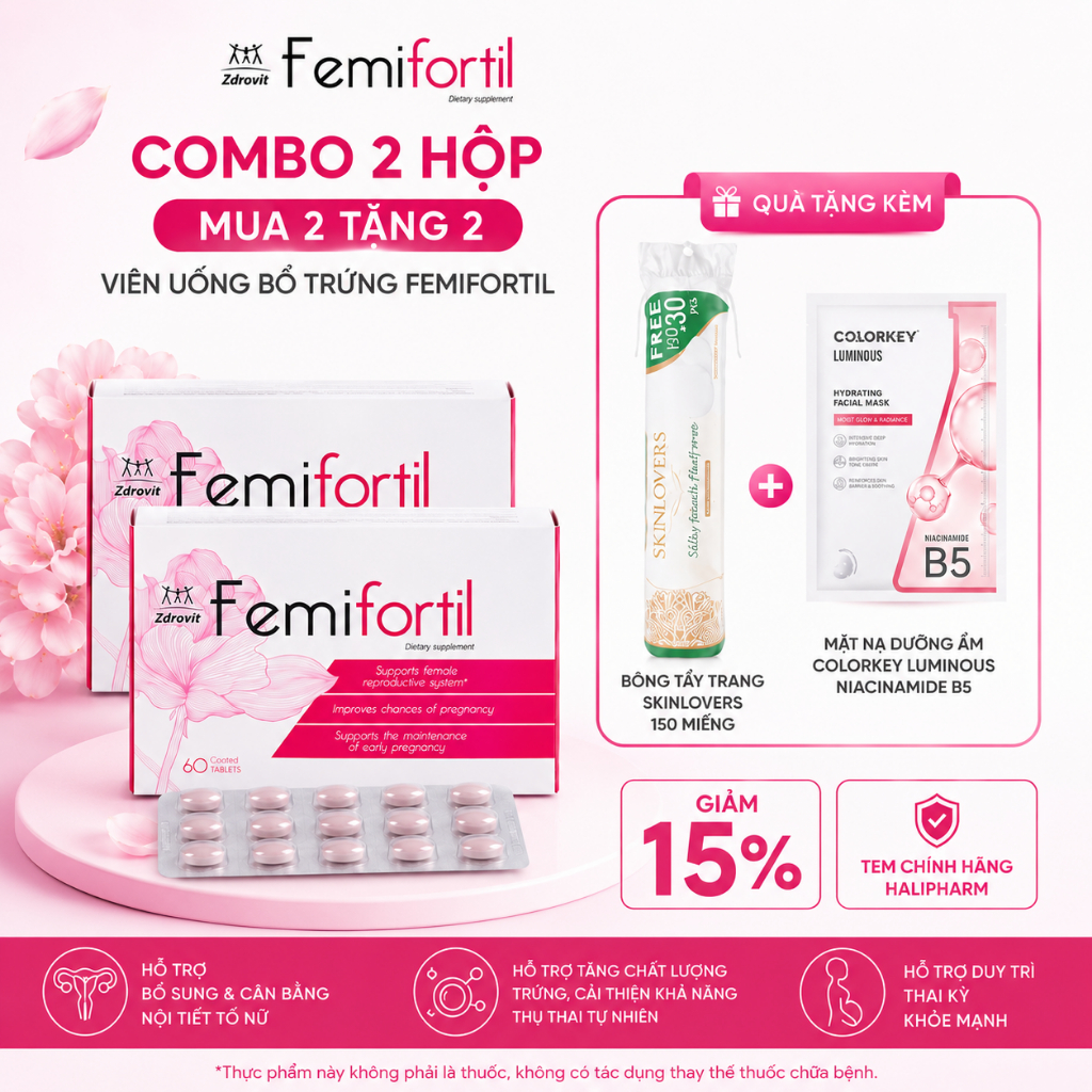 [RẺ VÔ ĐỊCH] Combo 2 Viên Uống FEMIFORTIL Bổ Trứng, Vitamin & Axit folic Tăng Khả Năng Thụ Thai 60V