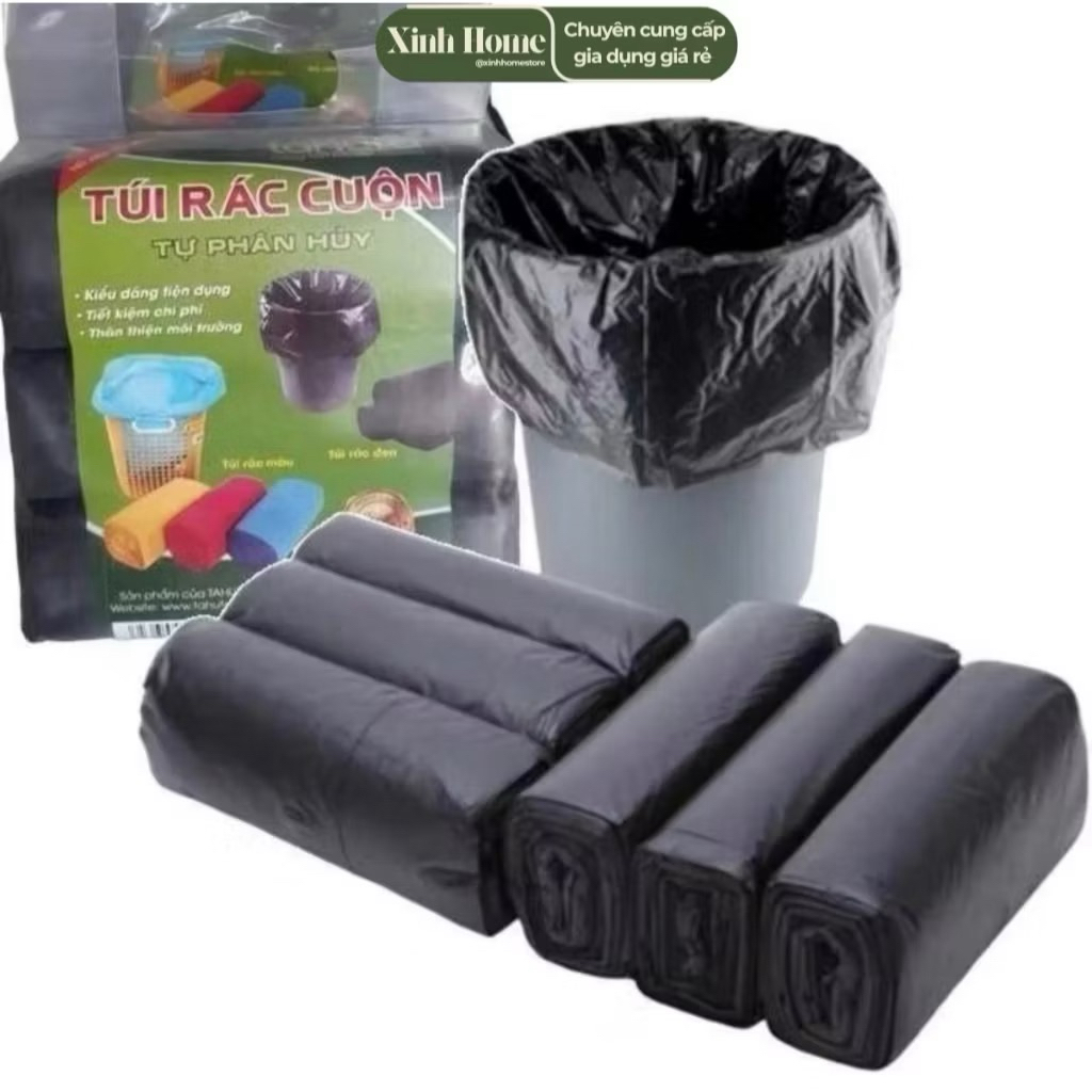 COMBO 3 CUỘN TÚI RÁC ĐEN TỰ PHÂN HUỶ kích thước 55x65cm- Thân thiện Tiện ích với môi trường