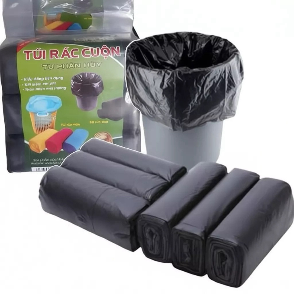COMBO 3 CUỘN TÚI RÁC ĐEN TỰ PHÂN HUỶ kích thước 55x65cm- Thân thiện Tiện ích với môi trường