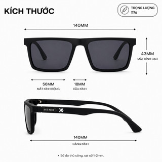 Kính Râm Phân Cực Nam Nữ Eye Plus 2231 Gọng Nhựa Nhám Cao Cấp,Mắt Kính Đen Chống Lóa UV400 Polarized