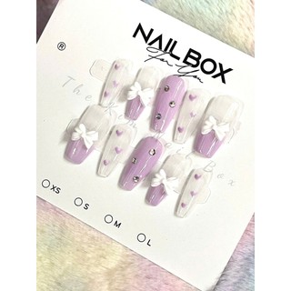 Móng tay giả nail box thiết kế đính charm nơ vẽ trái tim tiểu thư xinh xắn đủ màu hồng, xanh, tím kèm keo dũa đầy đủ