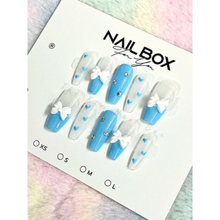 Móng tay giả nail box thiết kế đính charm nơ vẽ trái tim tiểu thư xinh xắn đủ màu hồng, xanh, tím kèm keo dũa đầy đủ