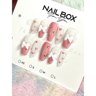 Móng tay giả nail box thiết kế đính charm nơ vẽ trái tim tiểu thư xinh xắn đủ màu hồng, xanh, tím kèm keo dũa đầy đủ