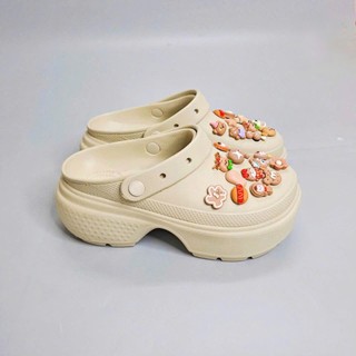 Dép sục stomp clogs unisex cao cấp tặng kèm 10 jibbitz 3D đẹp, dép cá sấu đế cao 5 phân chống trượt nhẹ
