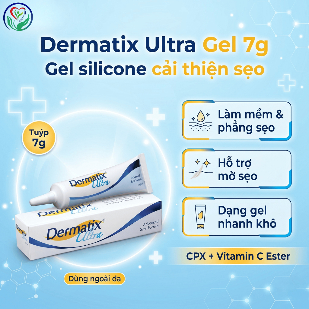 Dermatix Ultra Gel 7g gel silicone hỗ trợ cải thiện sẹo lồi, sẹo phì đại, sẹo phẫu thuật