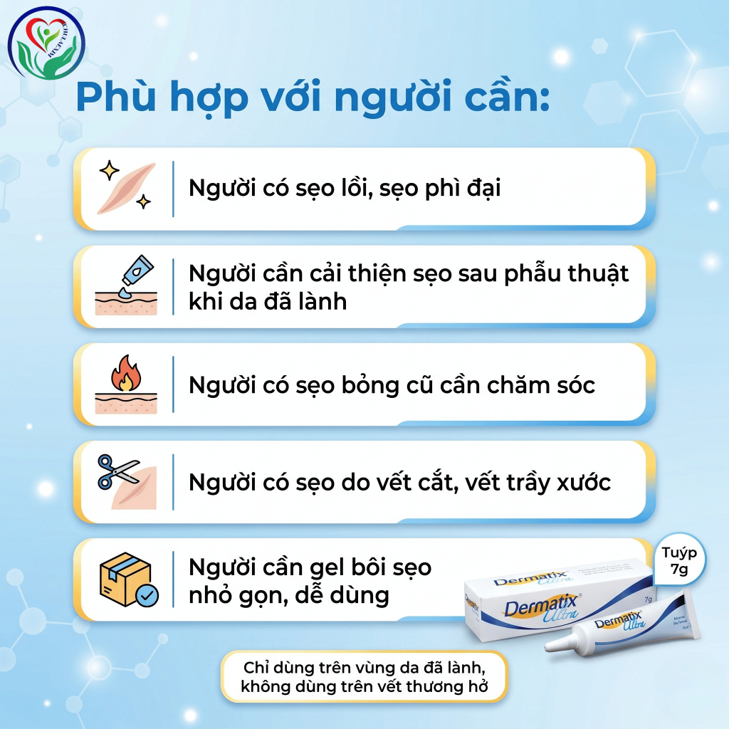 Dermatix Ultra Gel 7g gel silicone hỗ trợ cải thiện sẹo lồi, sẹo phì đại, sẹo phẫu thuật
