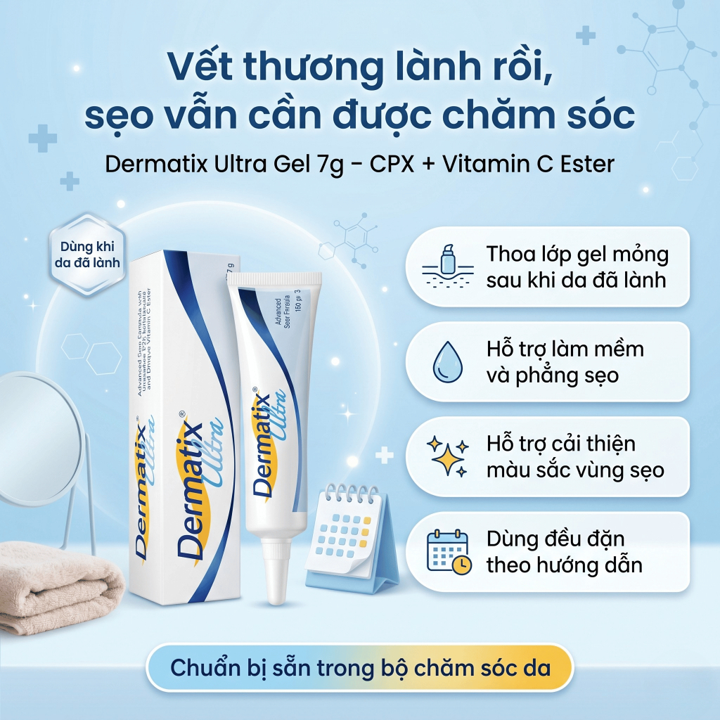 Dermatix Ultra Gel 7g gel silicone hỗ trợ cải thiện sẹo lồi, sẹo phì đại, sẹo phẫu thuật
