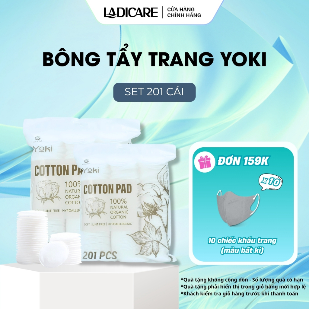 [SET 201 Cái] Bông tẩy trang YOKI 100% Cotton tự nhiên mềm mịn giúp sạch sâu