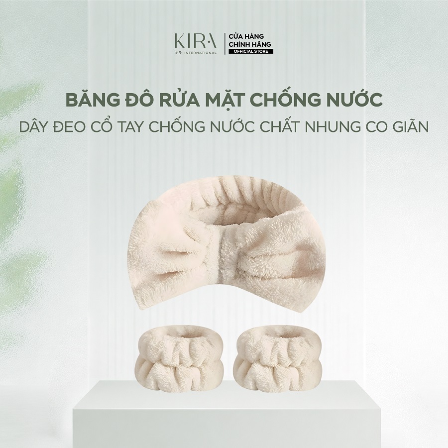 Băng đô rửa mặt, dây đeo cổ tay chống nước, set phụ kiện skincare sang chảnh, chất nhung co giãn