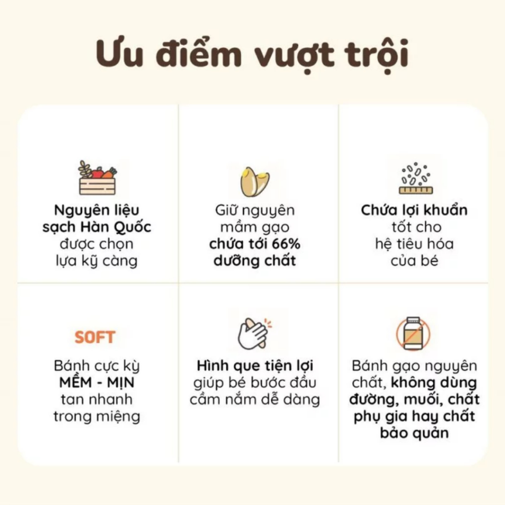 CHÍNH HÃNG NHẬP KHẨU - Bánh Gạo Lứt Lusol Ăn Dặm Dạng Que 25g, Bánh Gạo Lứt Bổ Sung Lợi Khuẩn Không Chiên Qua Dầu