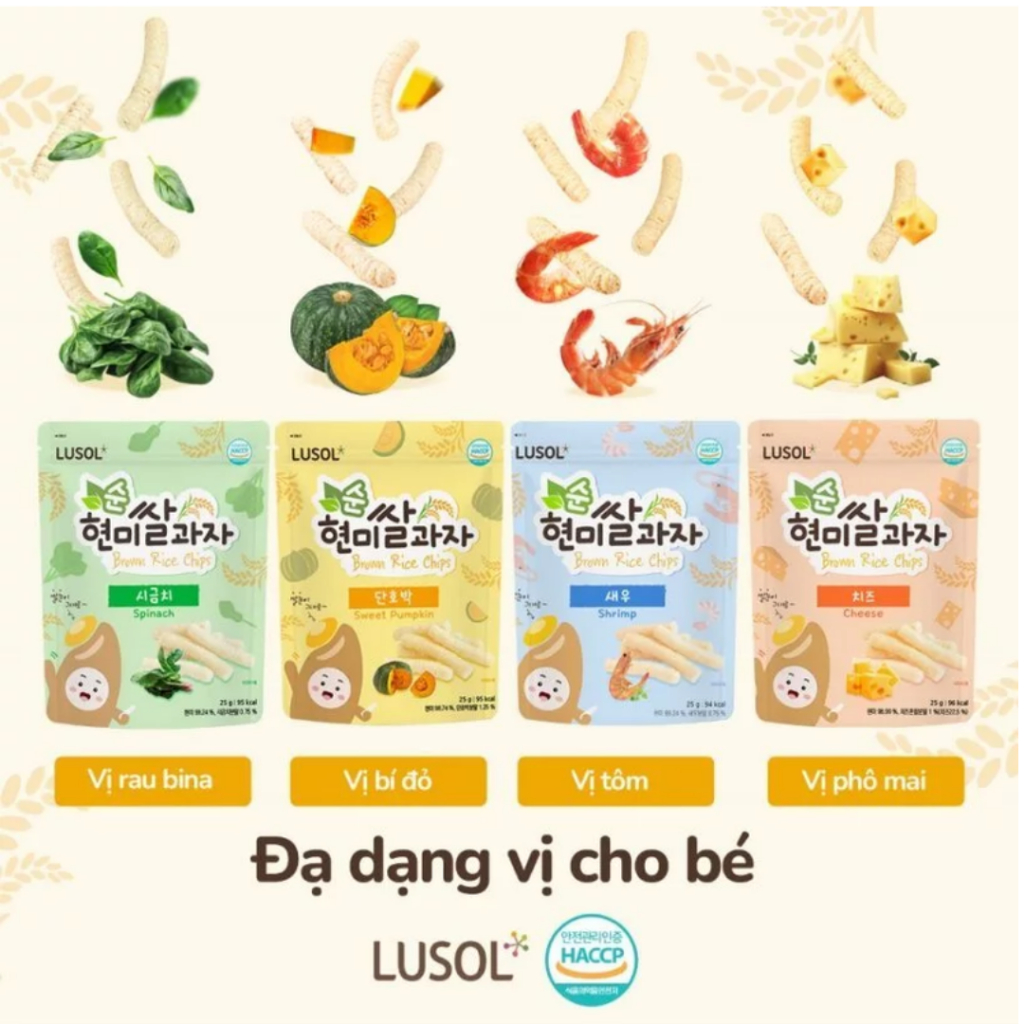 CHÍNH HÃNG NHẬP KHẨU - Bánh Gạo Lứt Lusol Ăn Dặm Dạng Que 25g, Bánh Gạo Lứt Bổ Sung Lợi Khuẩn Không Chiên Qua Dầu