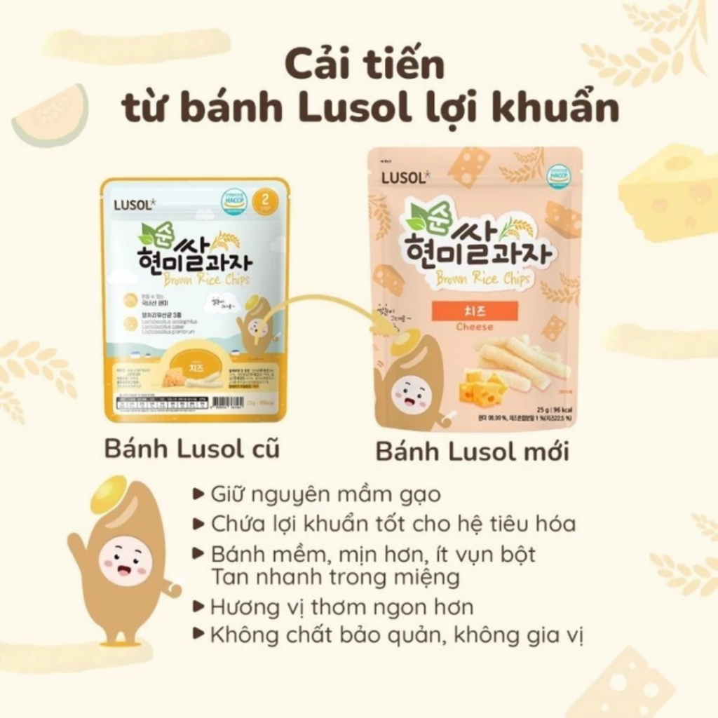 CHÍNH HÃNG NHẬP KHẨU - Bánh Gạo Lứt Lusol Ăn Dặm Dạng Que 25g, Bánh Gạo Lứt Bổ Sung Lợi Khuẩn Không Chiên Qua Dầu