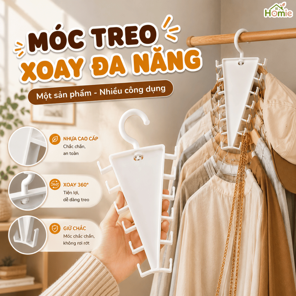 Móc Treo Quần Áo 12 Móc Đa Năng HOMIE,Giá Treo Phụ Kiện Xoay 360 Tiết Kiệm Không Gian,Chịu Lực Tốt