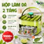 Hộp Làm Đá Viên 2 Tầng Thông Minh Nhấn Tự Động, Khay Làm Đá Nắp Đậy Kín Có Tay Cầm Tiện Lợi