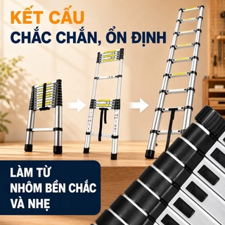 Thang Rút Đơn 3.2M 3.8M 4.1M 4.4M 5.0M 5.4M 5.9M REAIM Thang Rút Nhôm Inox tải 300kg an toàn cho gia đình
