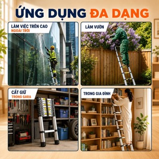 Thang Rút Đơn 3.2M 3.8M 4.1M 4.4M 5.0M 5.4M 5.9M REAIM Thang Rút Nhôm Inox tải 300kg an toàn cho gia đình