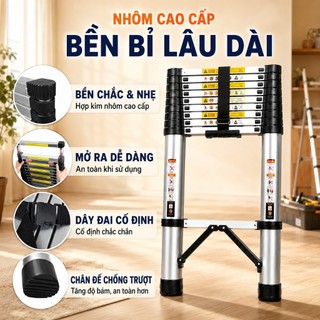 Thang Rút Đơn 3.2M 3.8M 4.1M 4.4M 5.0M 5.4M 5.9M REAIM Thang Rút Nhôm Inox tải 300kg an toàn cho gia đình