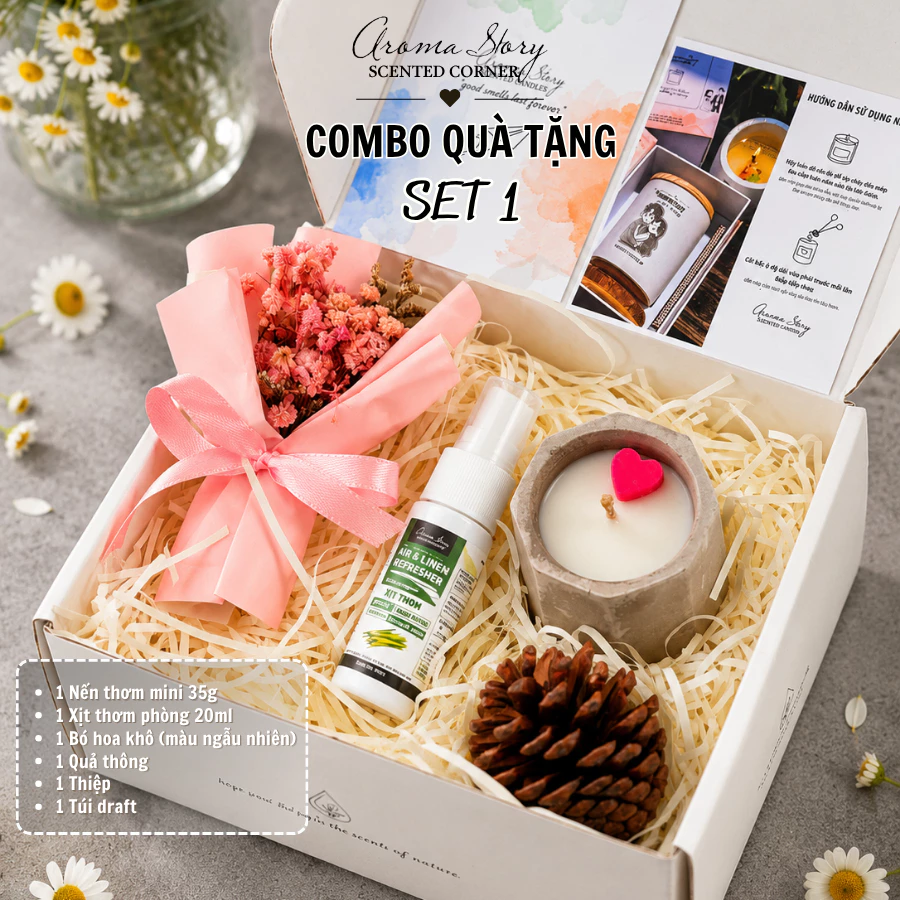 Set Quà Tặng Nến Thơm Cho Người Yêu, Kỷ Niệm, Sinh Nhật, Tốt Nghiệp Aroma Story
