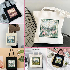 Túi tote có khóa chủ đề Việt Nam Đất Nước túi vải tote hình Việt Nam đặc trưng dày dặn canvas bag 35x40cm tota0338