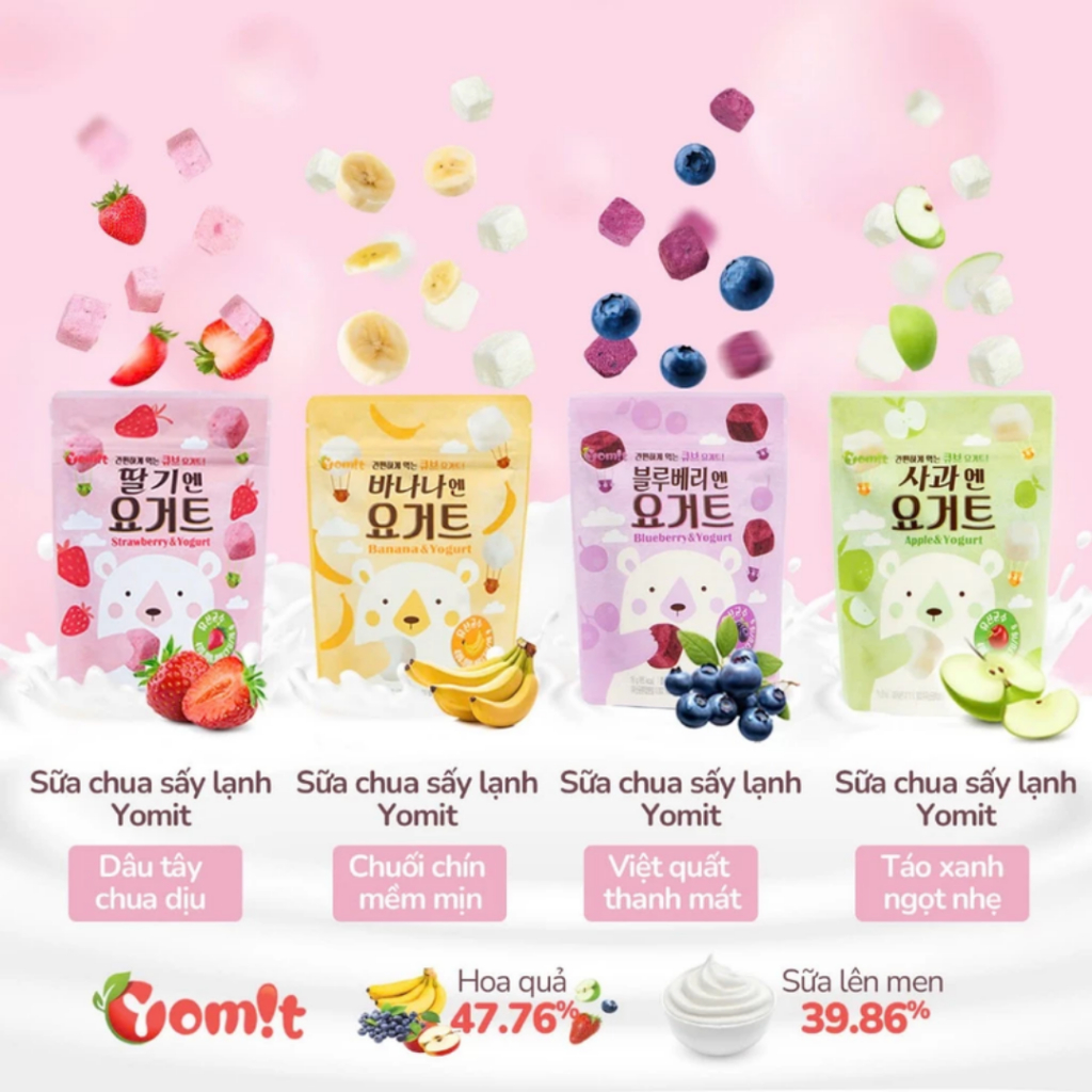 CHÍNH HÃNG NHẬP KHẨU - Sữa Chua Sấy Lạnh và Phô Mai Sấy Lạnh Hàn Quốc Yomit 16g, Sữa Chua Sấy Lạnh Cho Bé Từ 6th Ăn Dặm
