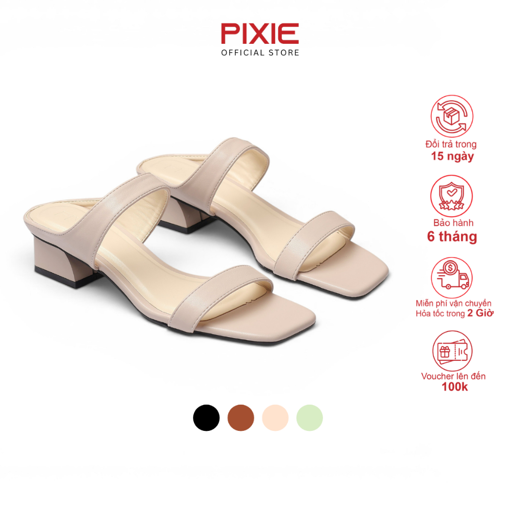 Guốc Cao Gót Nữ 3cm 2 Quai Ngang Thời Trang Pixie H451