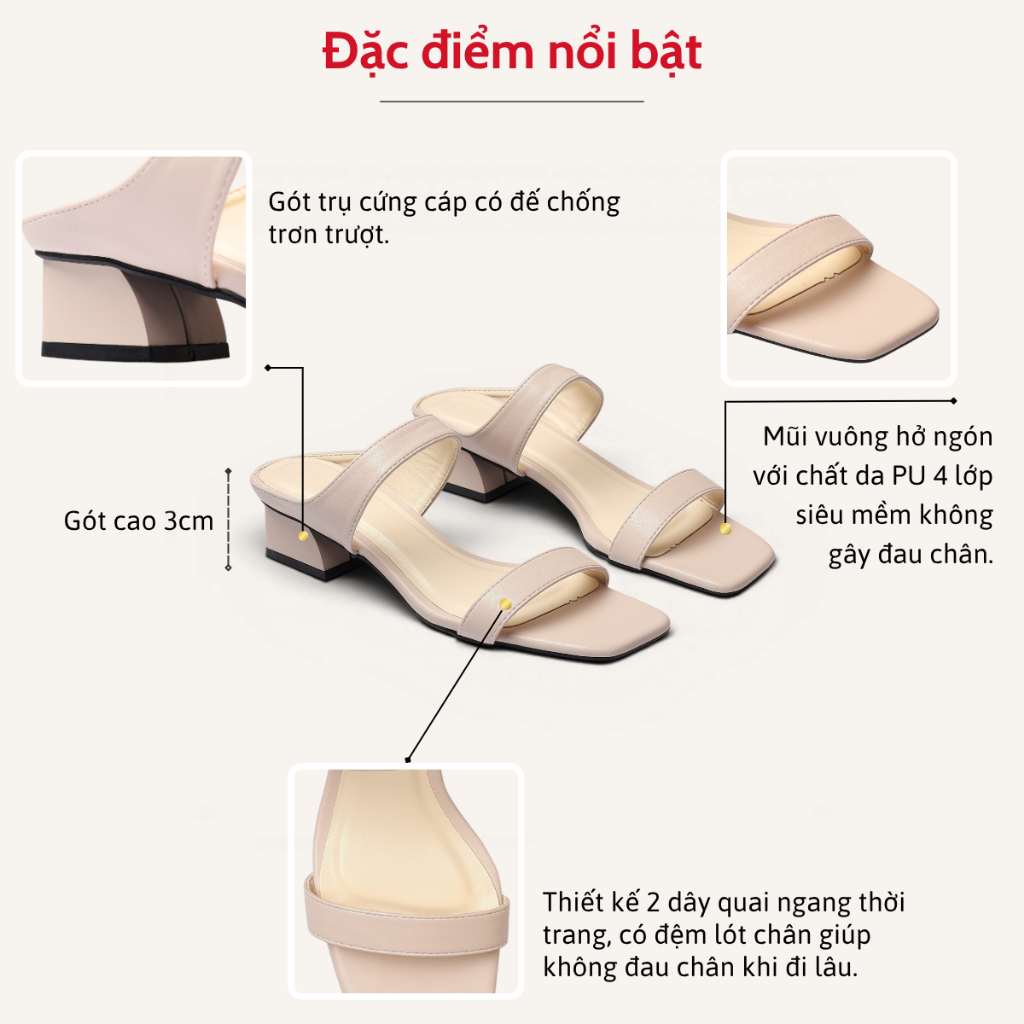 Guốc Cao Gót Nữ 3cm 2 Quai Ngang Thời Trang Pixie H451