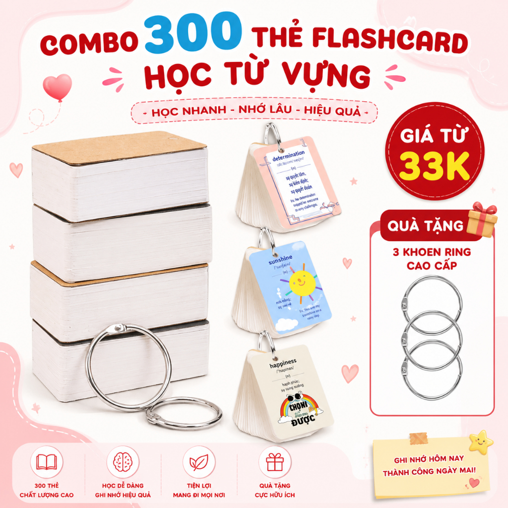 Flashcard thẻ từ vựng combo 300 thẻ 4x7cm học ngoại ngữ tiếng anh trung nhật hàn đồ dùng học tập ghi nhớ