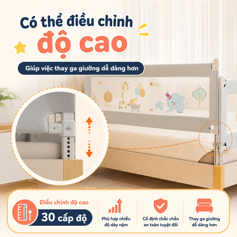 thanh chắn giường cho bé,Thanh chắn cũi trẻ em nâng 1 bên chất lượng cao, An toàn, sinh thái