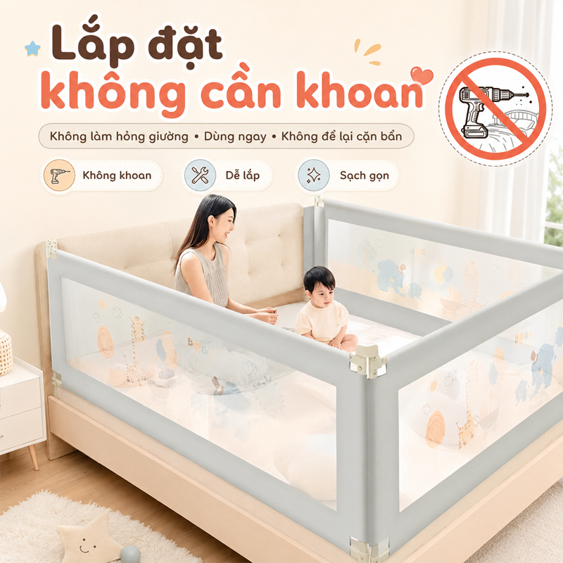 thanh chắn giường cho bé,Thanh chắn cũi trẻ em nâng 1 bên chất lượng cao, An toàn, sinh thái
