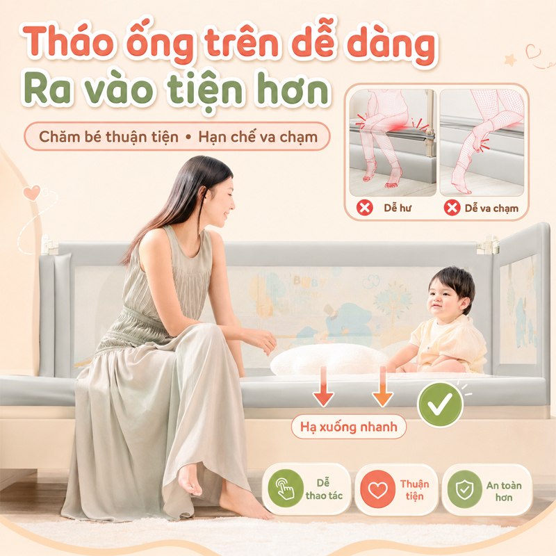 thanh chắn giường cho bé,Thanh chắn cũi trẻ em nâng 1 bên chất lượng cao, An toàn, sinh thái