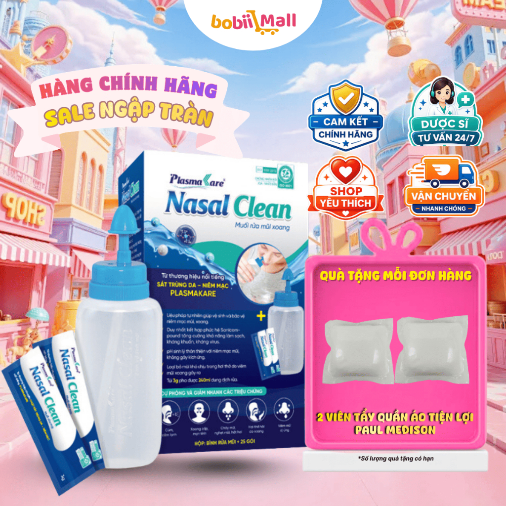 Bình Rửa Và Muối Rửa Mũi Xoang PlasmaKare Nasal Clean Làm Sạch Mũi Xoang Hiệu Quả ,An To