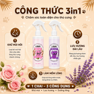 Xịt Khử Mùi Chó Mèo Louis Lavender 250ml, Xịt Kháng Khuẩn Dưỡng Lông Thú Cưng Trị Tật Đi Bậy