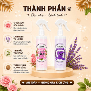 Xịt Khử Mùi Chó Mèo Louis Lavender 250ml, Xịt Kháng Khuẩn Dưỡng Lông Thú Cưng Trị Tật Đi Bậy