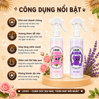 Xịt Khử Mùi Chó Mèo Louis Lavender 250ml, Xịt Kháng Khuẩn Dưỡng Lông Thú Cưng Trị Tật Đi Bậy