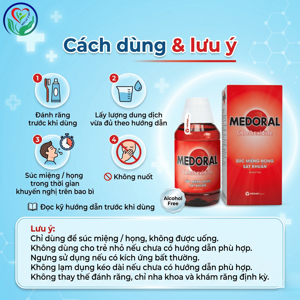 Nước súc miệng họng Medoral Chlorhexidine 125ml hỗ trợ làm sạch khoang miệng, chăm sóc nướu họng