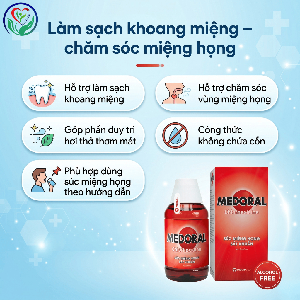 Nước súc miệng họng Medoral Chlorhexidine 125ml hỗ trợ làm sạch khoang miệng, chăm sóc nướu họng