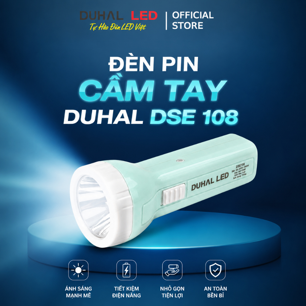 Đèn pin siêu sáng pin trâu cầm tay mini, chống nước, gọn nhẹ - Duhal DSE108