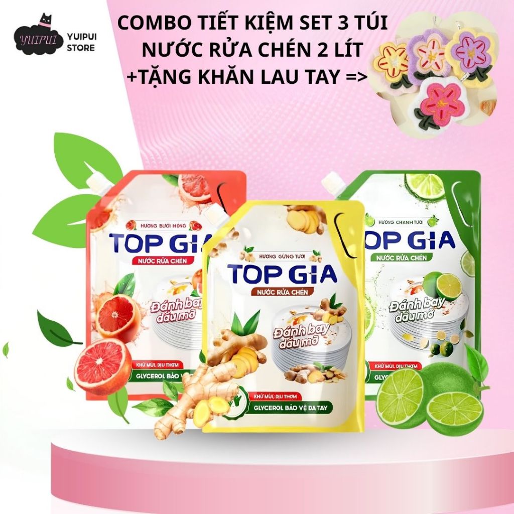 COMBO TIẾT KIỆM SET 3 TÚI NƯỚC RỬA CHÉN TOP GIA SẼ TẶNG KHĂN LAU TAY
