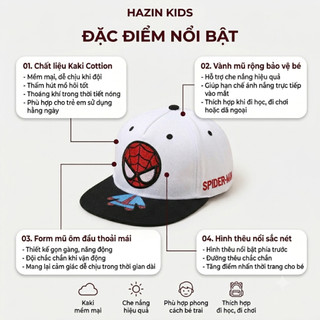 Mũ bé trai 1-5 tuổi HAZIN Snapback thêu hình siêu nhân nhện SPIDER MAN phối màu cho bé đi học đi chơi